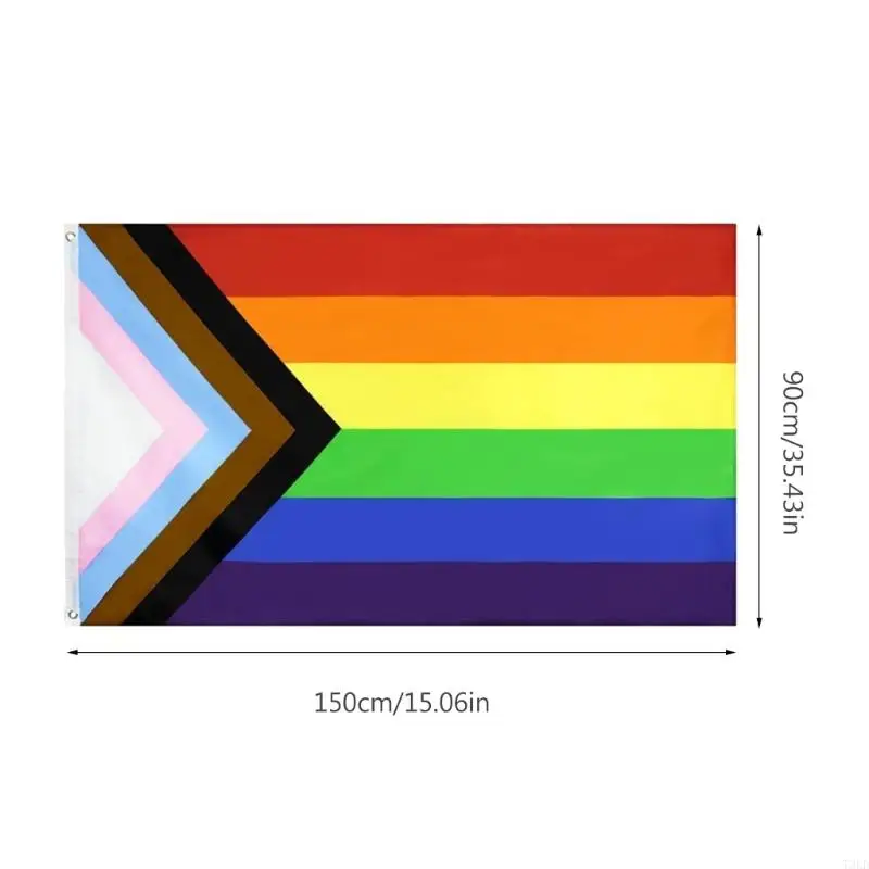 T3LD Aerlxemrbrae Rainbow 150x90cm Banners 100D Polyester Brass Grommets Gay Rainbow Progress Banners