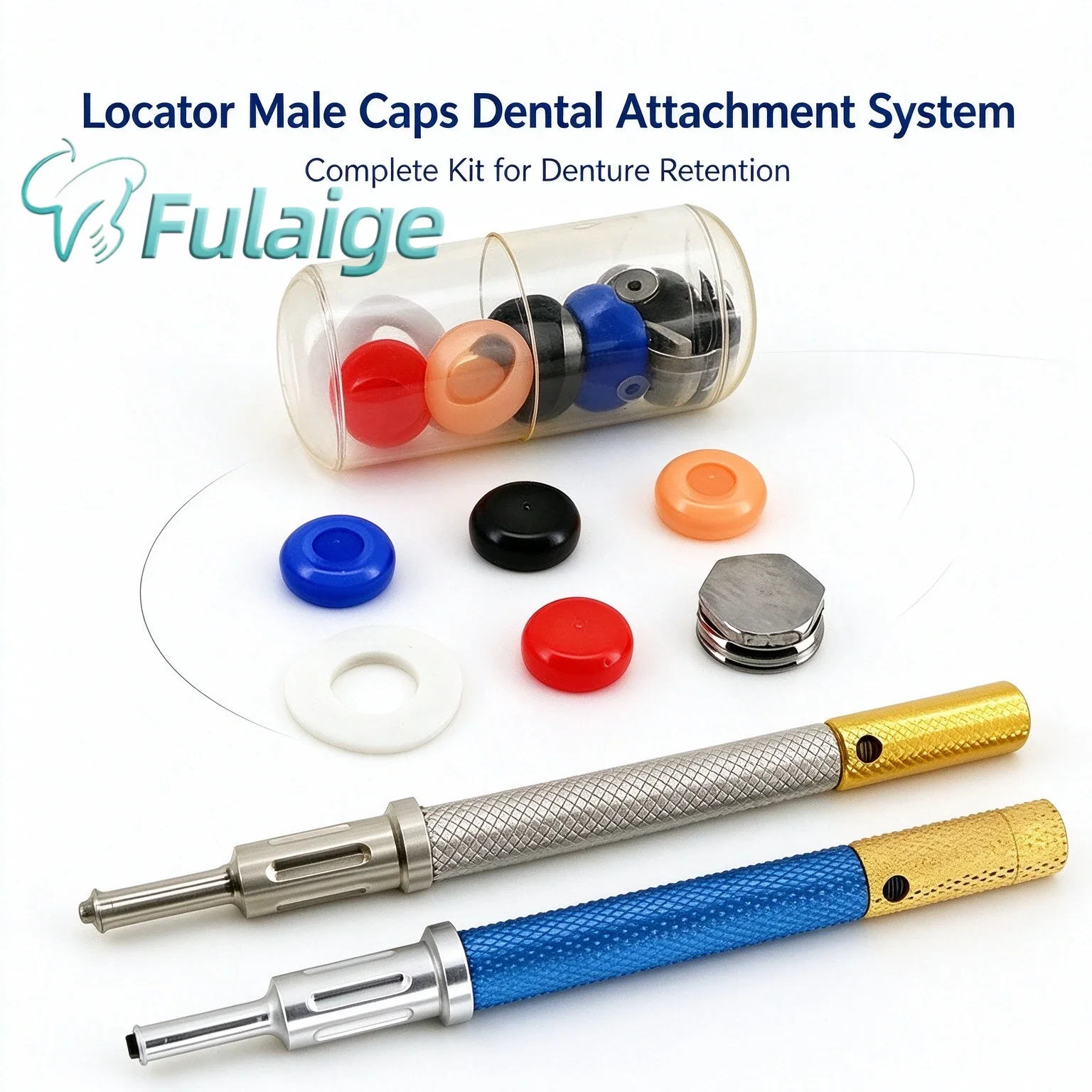 Dental Implant Overdenture Locator Retention Caps Set Universal 3-in-1 Core Tool Kit for Denture Prosthetic Maintenance