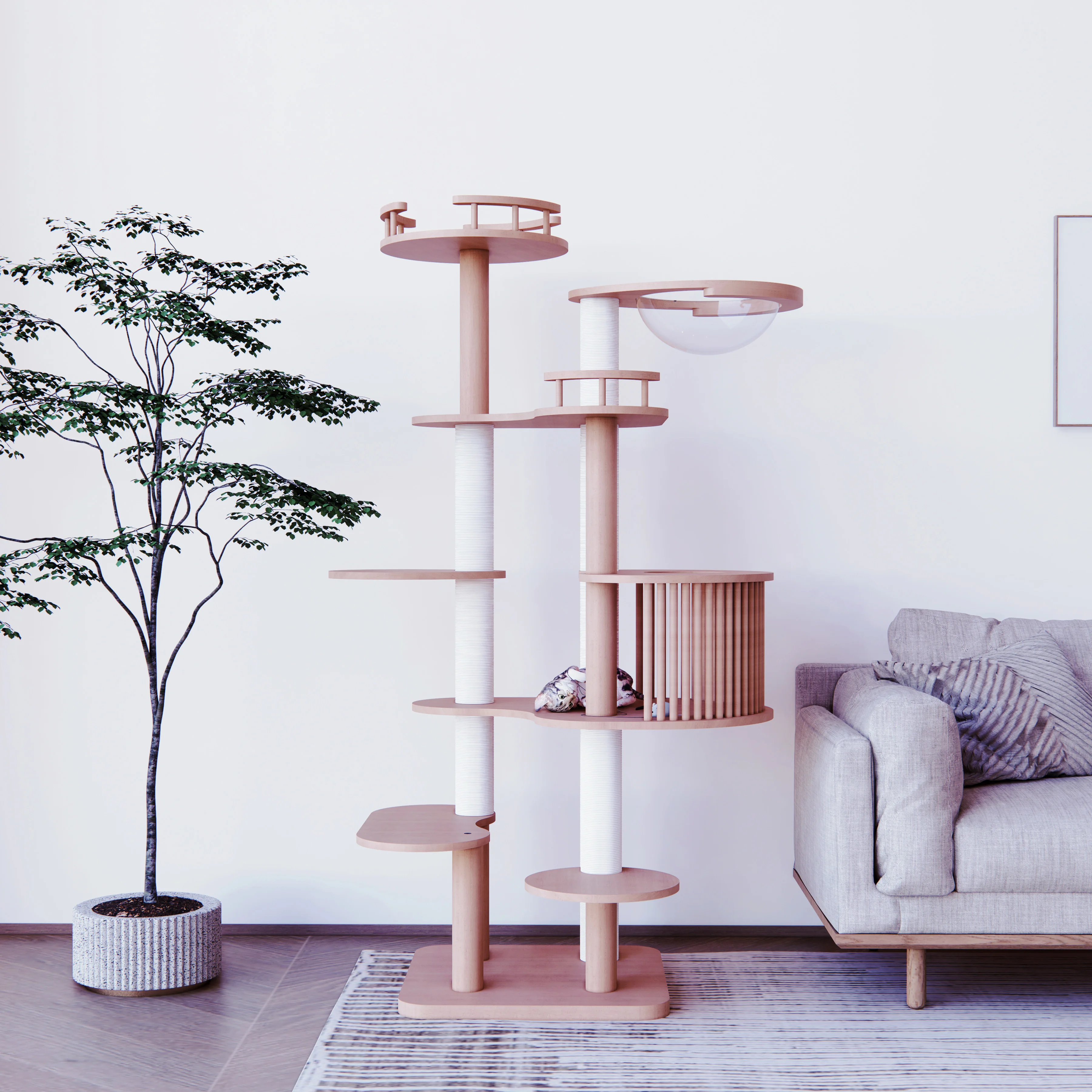 Кошачье дерево в большом натуральном простом кошачьем гнезде из чистого массива дерева, рамка для лазания для кошек