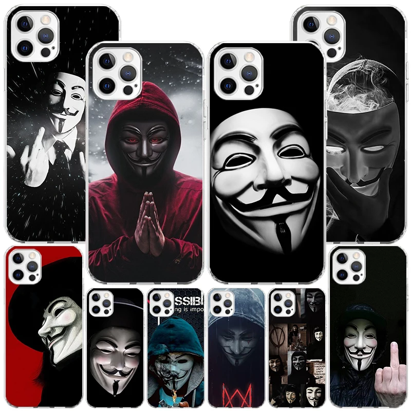 Anonymous V Mask Phone Case For iPhone 16 Pro Max 15 + 14 Plus 11 12 13 Mini Xs X XR 7 8 SE Personalized Gift Print Cover