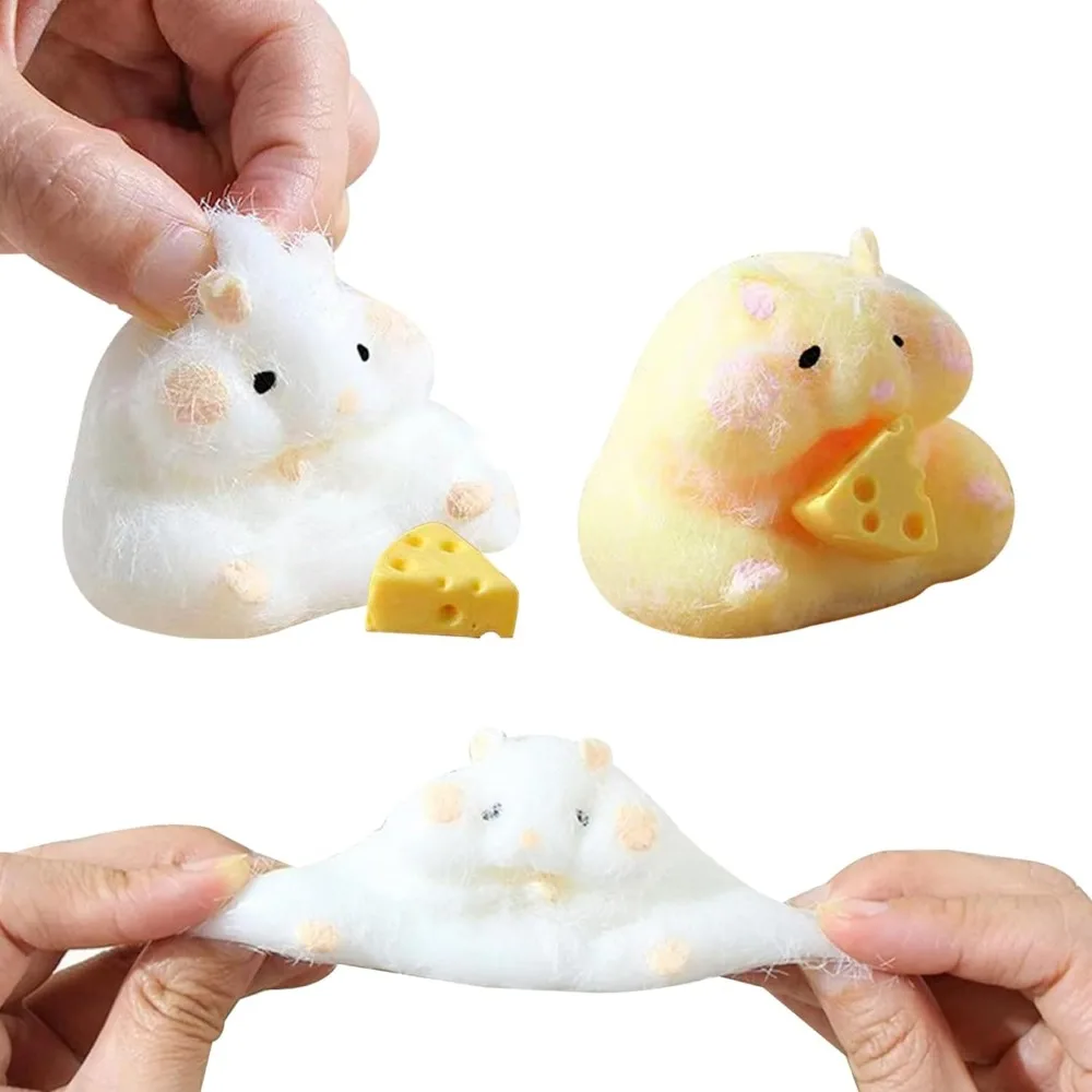 Squishy Toy Cute Desktop Decor Hamster Cat with Cheese Funny Stress Reliever Decompression Fidget Toys for Teens Kids Gifts