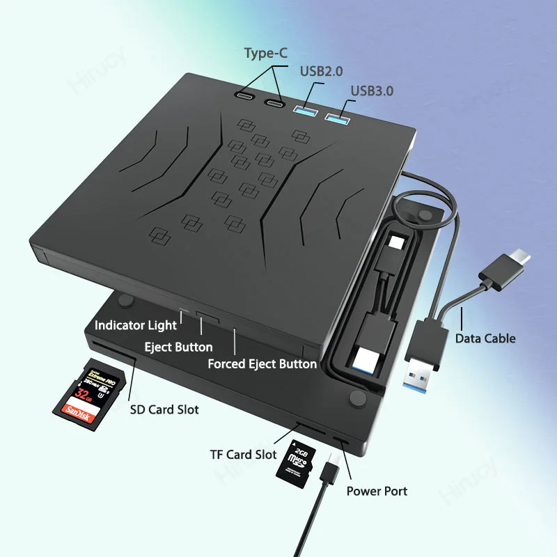 Imagem -04 - Usb 3.0 Tipo-c Externo Bluray Drive sd e tf Porta cd e Dvd Disc r e w Burner Compatível com Windows 10 e 11 Mac Laptop e Desktop