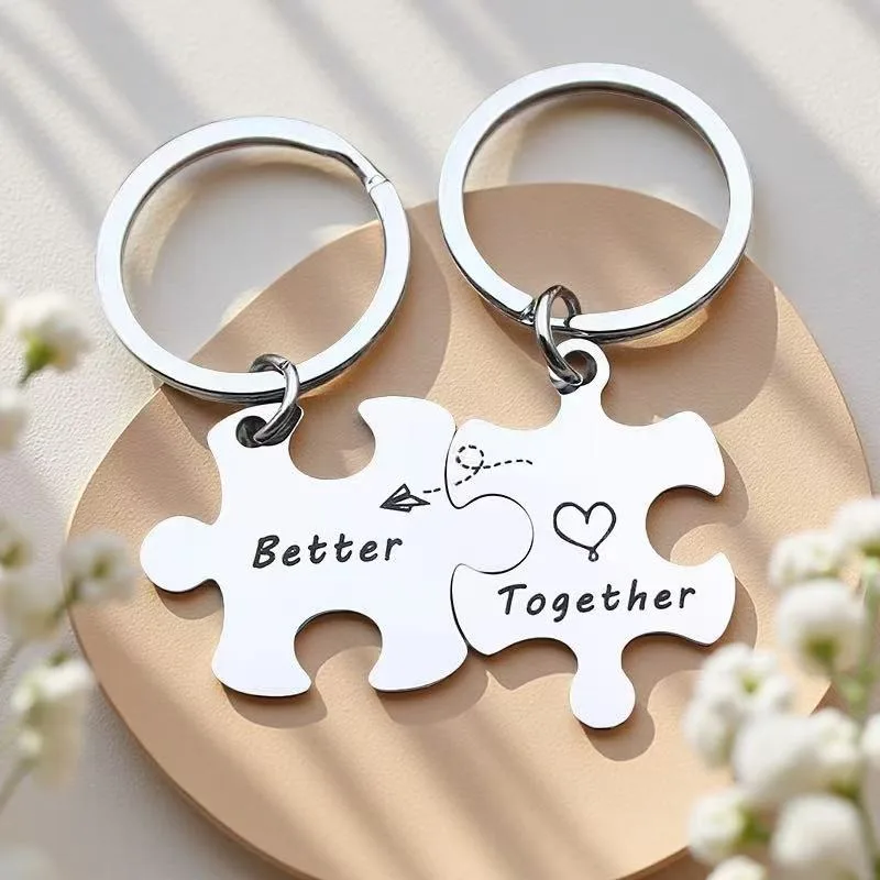 

Puzzle Piece Keychain Stainless Steel 2pcs/Set Key Chain Personalized Custom Name Couple Sister Keyring Family Valentine Gift