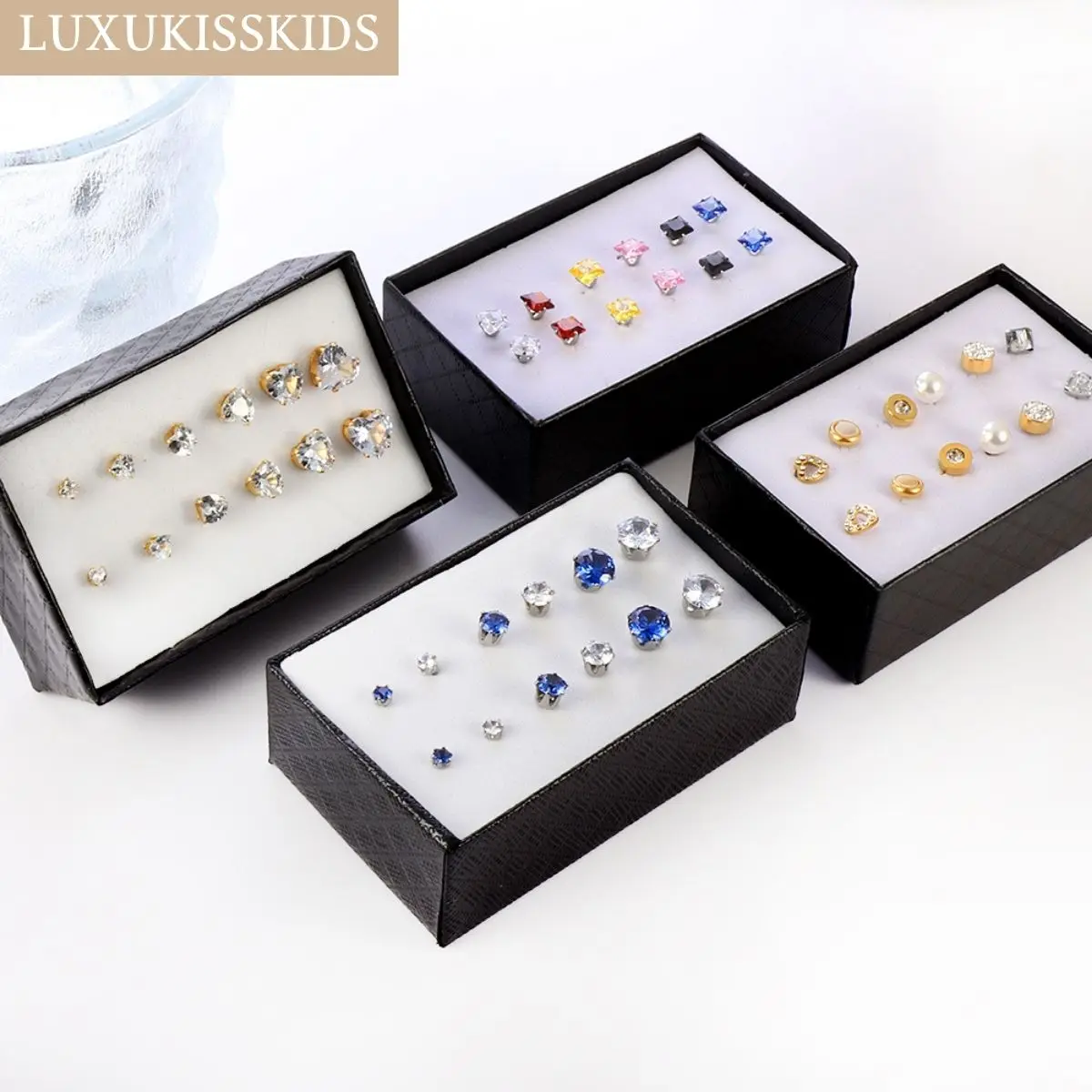 LUXUKISSKIDS Surgical Steel Sets Earrings For Women 6pairs/Boxs Studs серьги Colourful Cubic Zircon Fashion Christmas Gifts