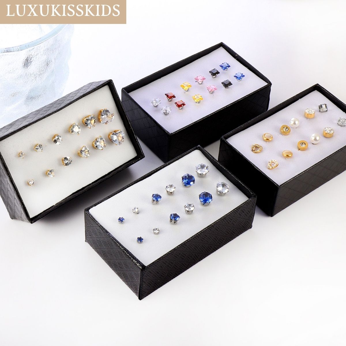  LUXUKISSKIDS Surgical Steel Sets Earrings For Women 6pairs/Boxs Studs серьги Colourful Cubic Zircon Fashion Christmas Gifts 