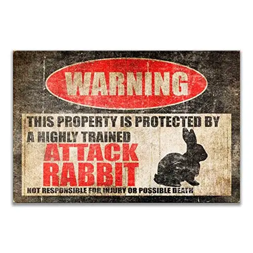 Rabbit Sign Funny Attack Bunny Sign Warning Danger Metal Tin Sign Vintage Tin Metal Sign Bar Club Cafe Garage Wall Decor-Tin Sig
