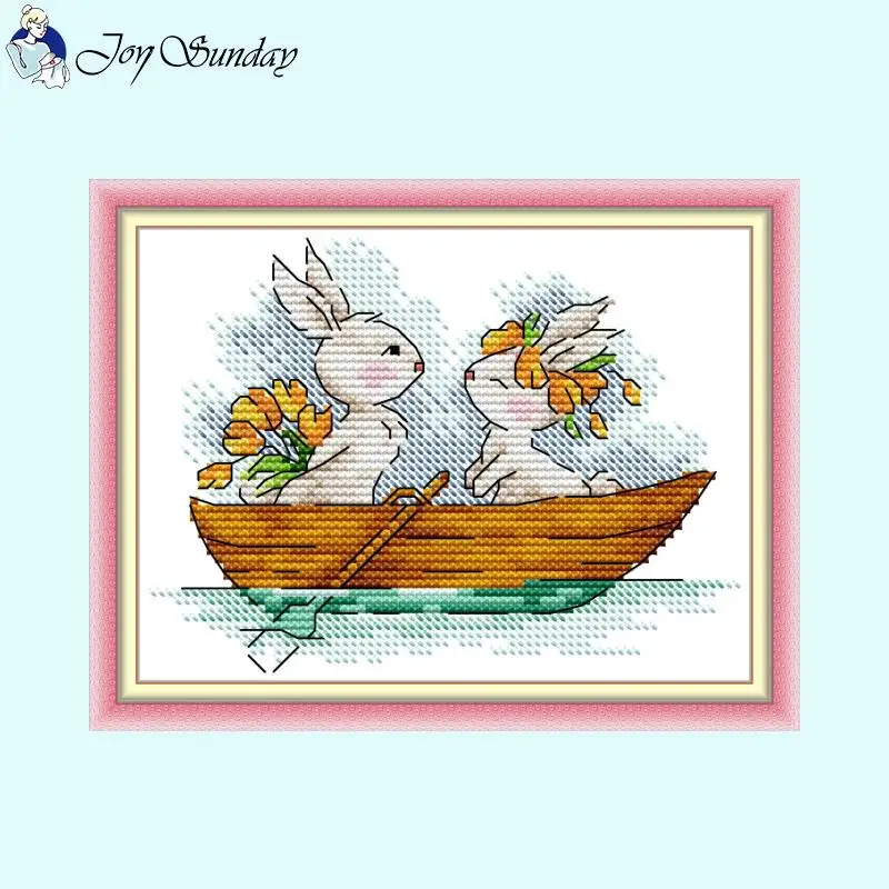 Cartoon Rabbit Series JoySunday Modello Animale Punto Croce 14CT 11CT 16CT Tessuto di Tela Kit di Ricamo FAI DA TE Per Bambini Set Da Cucire A Mano