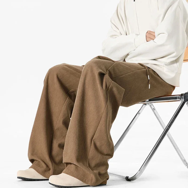 

Spring Hip Hop Corduroy Baggy Pleated Pants For Men Casual Solid Color Streetwear Trousers Straight Wide-leg Y2K Sweatpants