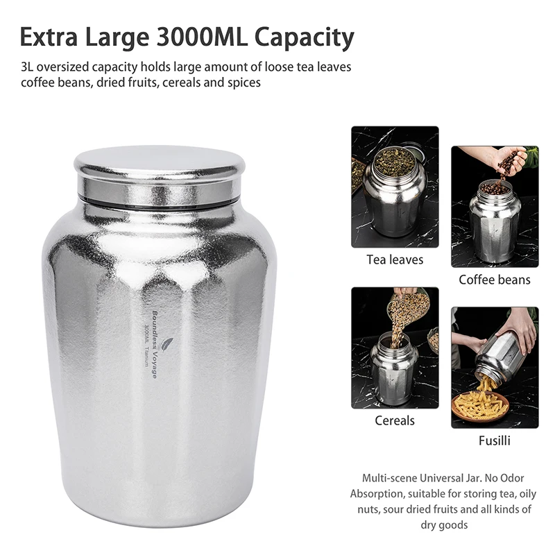 Boundless Voyage 3L Titan-Vorratsbehälter, langlebige Lebensmittelaufbewahrungsdose für Getreide, Nüsse, Kaffeebohnen, Tee, Müsli Ti3212A – Detail 4