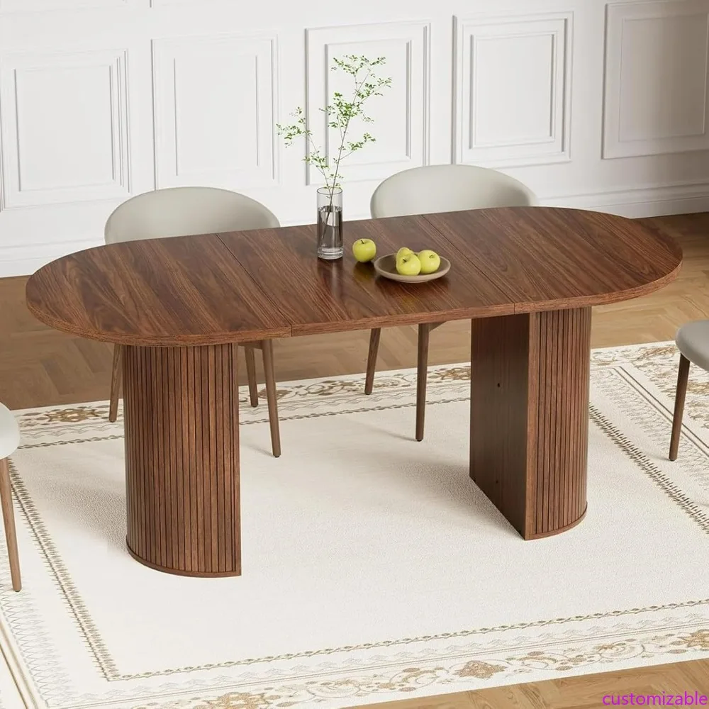 

Large Wooden Oval Dining Table for 4-6 People with Semi-Cylindrical Legs for Kitchen Dining Room