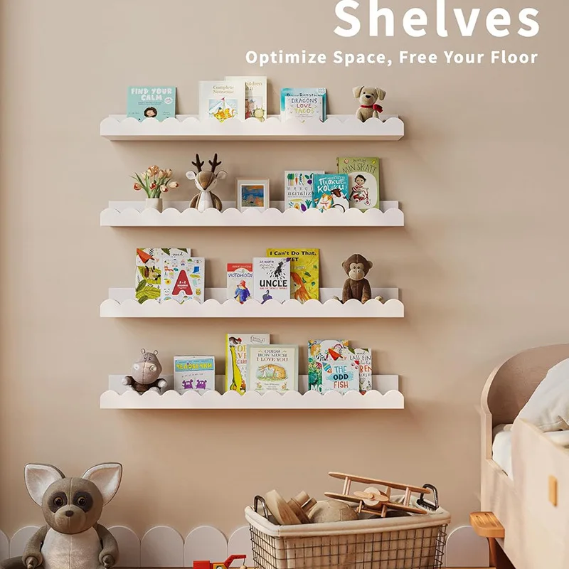 

4-piece set of white wave storage rack, floating shelf, floating shelves, shelf, 16.5 inches long, widened to prevent falling of