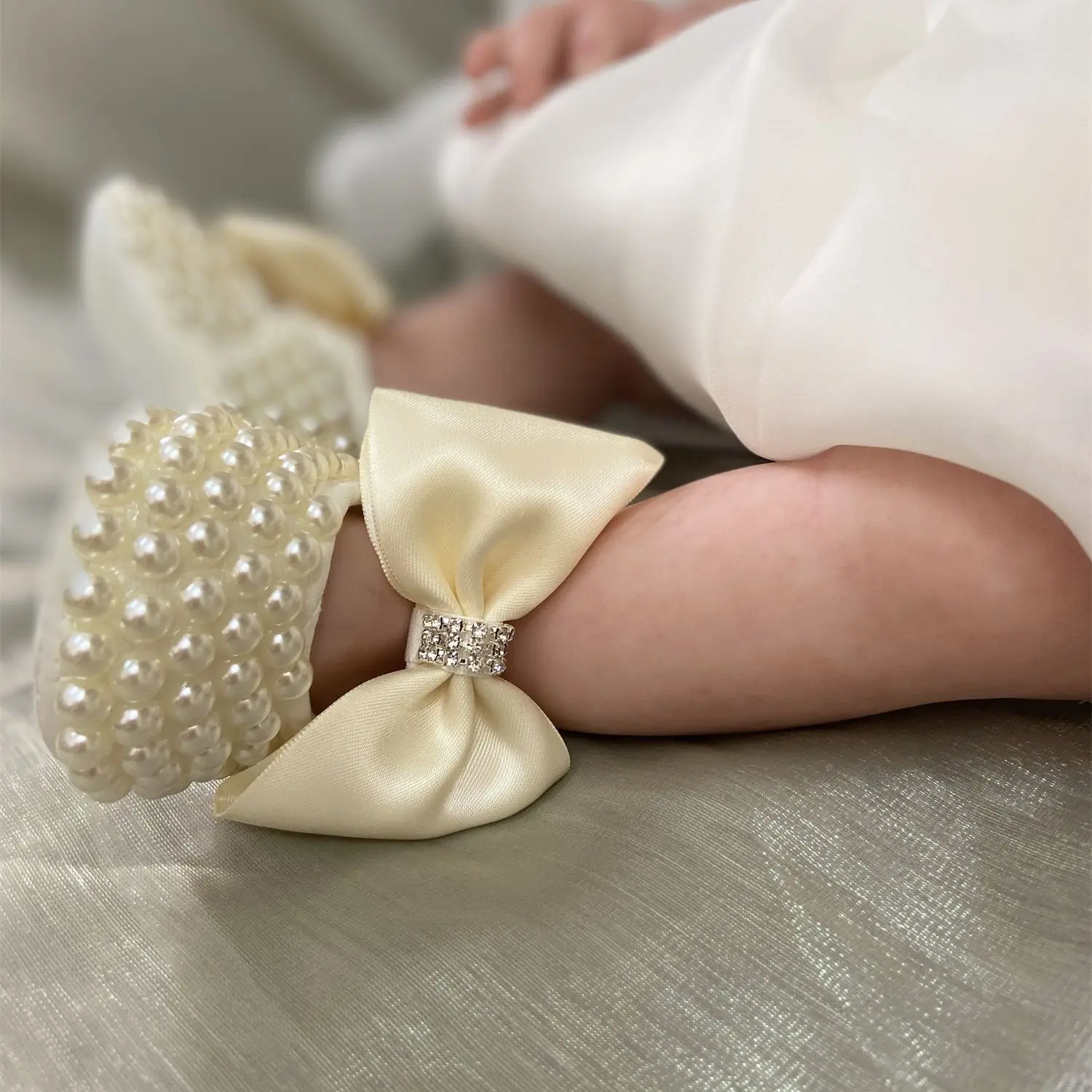 Ivory Lace Baptism Girl Shoes Photography Flower Baby Glitter Pearly Christening Shoes Soft Comfortable Infant Footwear