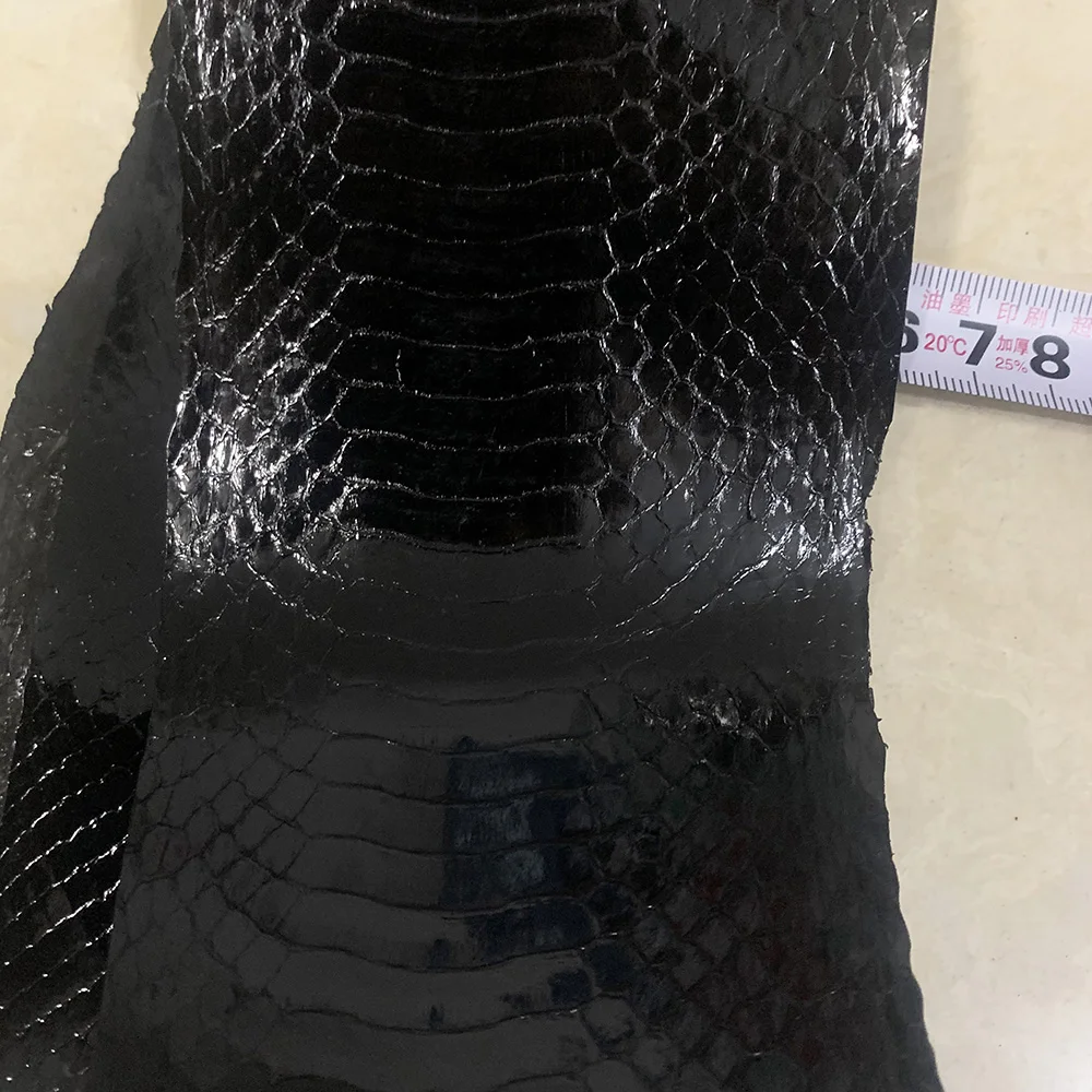 High gloss blackNatural Leather Snake Skin for Phone Case, Leather Bag, Shoe Belt DIY, Handmade Leather Material