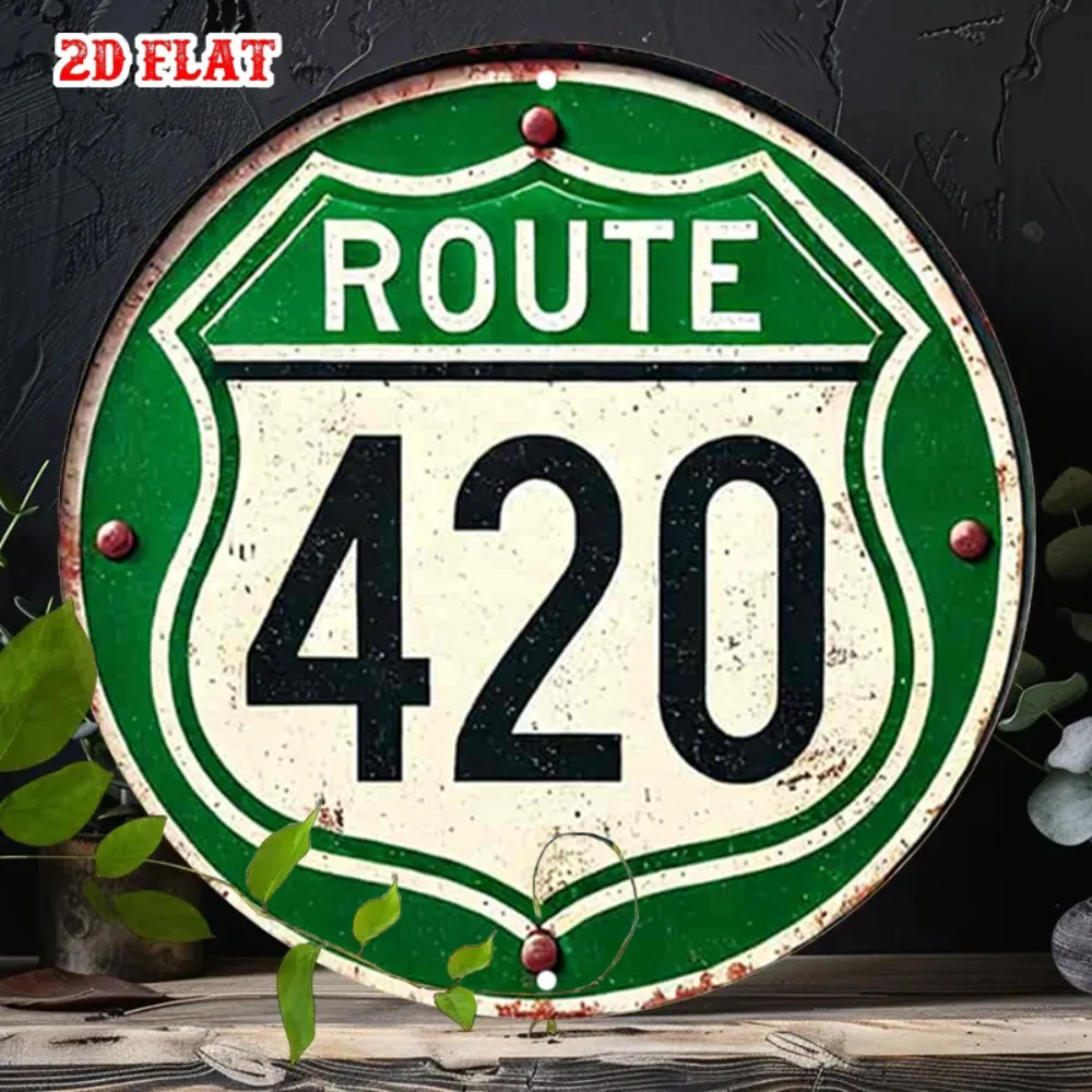 Letrero de Aluminio Verde Vintage 2D Plano Ruta 420 para Decoración de Pared