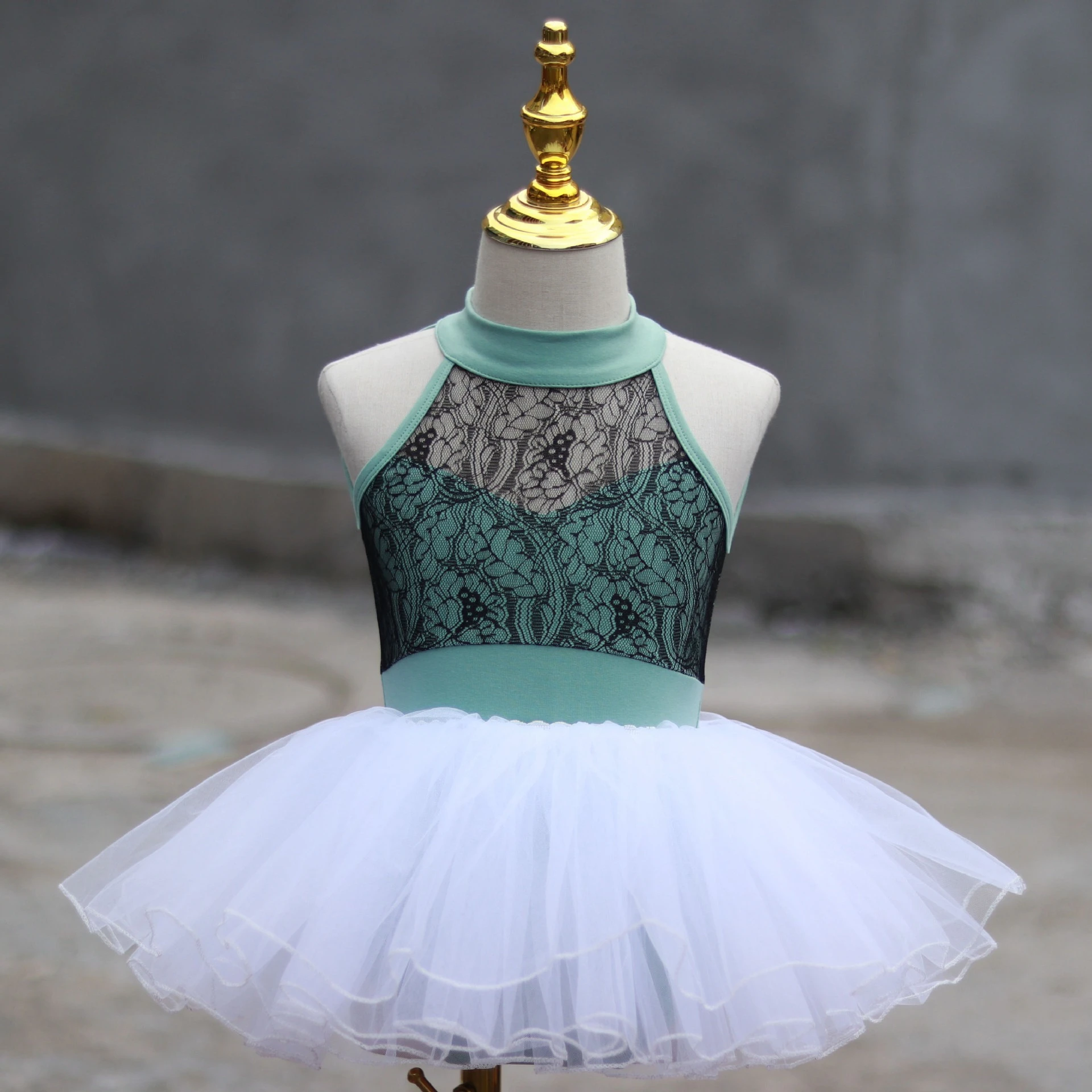 

THEEPER Turtleneck Halter Ballet Leotard, Optional Tutu Skirt Lace Backless Summer Gymnastics Costume Dance Wear Ballet Outfit