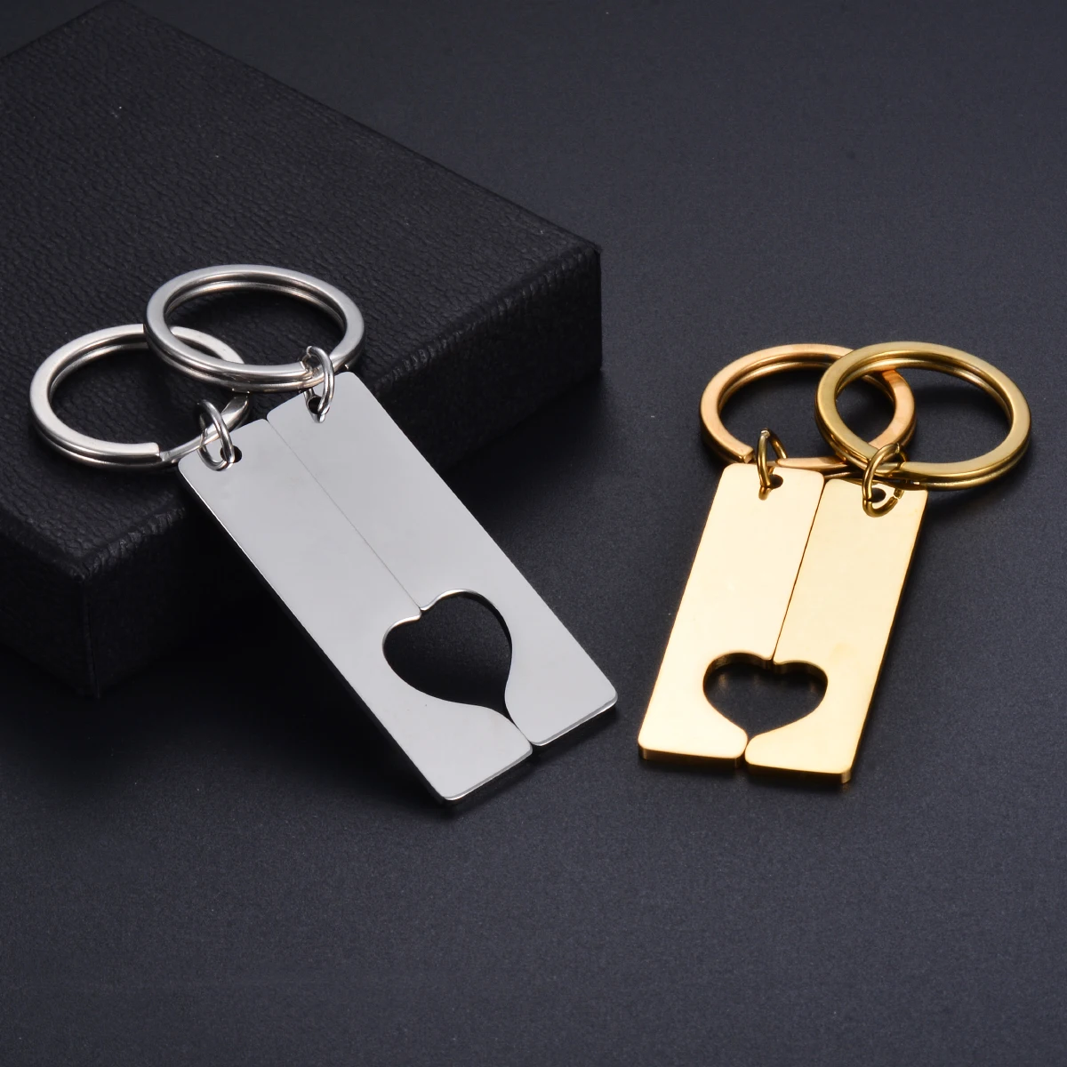 New Blank Stainless Steel Love Heart Bar Keychain for Men Women  ID Tag Key Chain Ring Fashion Jewelry Couples Gift Dropshipping