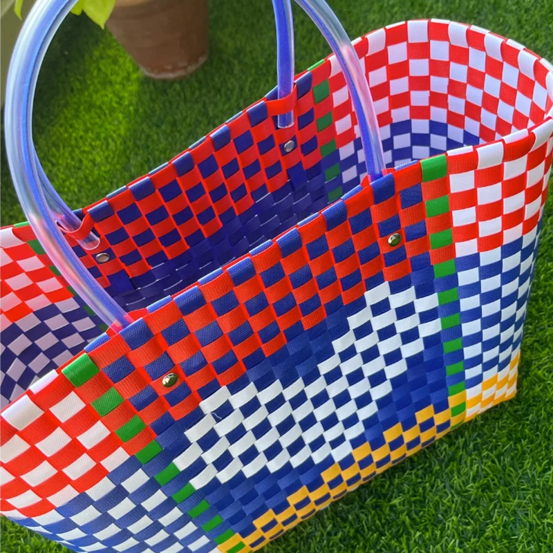 Simple Design Woven Women Bag PVC Heart shaped Handbag Basket Vegetable Basket Bag Beach Bag Shopping Bag