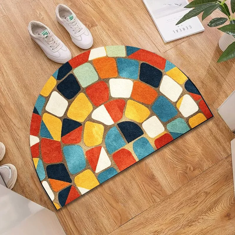 VIKAMA Abstract Geometric Semi-Circle Mat, Bright Color Block Anti-slip Bath Accessory