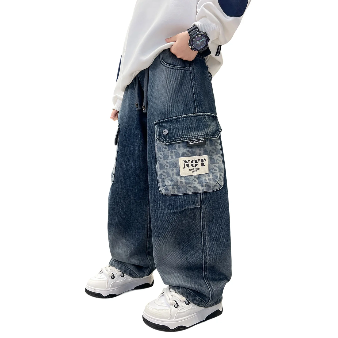 Teenage Boy Jeans Button Solid Color Children Jeans Casual Style Kids Jeans Spring Autumn Kids Clothes 4 6 810 11 12 13 14 Years