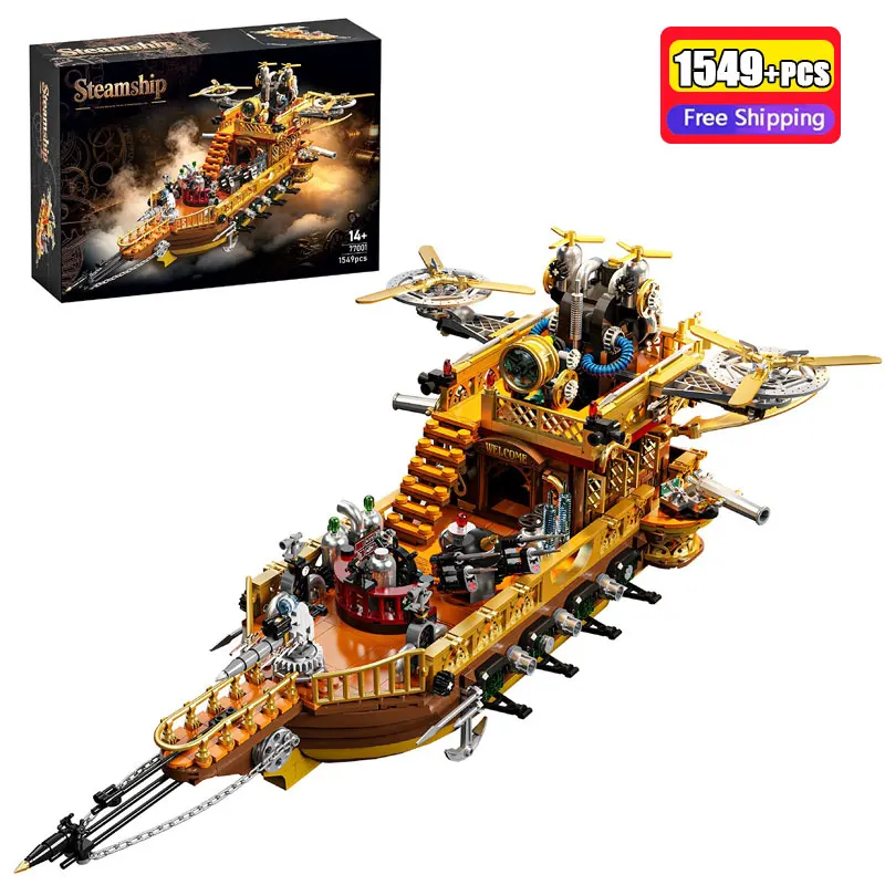 1549 Teile 77001 Bausteine Retro-Dampfluftschiff Flugzeug-Bausatz DIY Propeller-Bausteine Spielzeugmodell für Jungen Urlaubsgeschenk