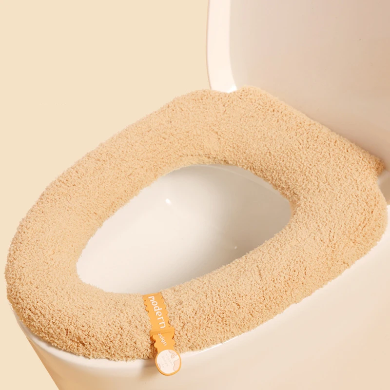 Winter Warm Toilet Seat Cover Mat Thicken Bathroom Toilet Pad Cushion with Handle Soft Cozy Closestool Mat Bathroom Accessories