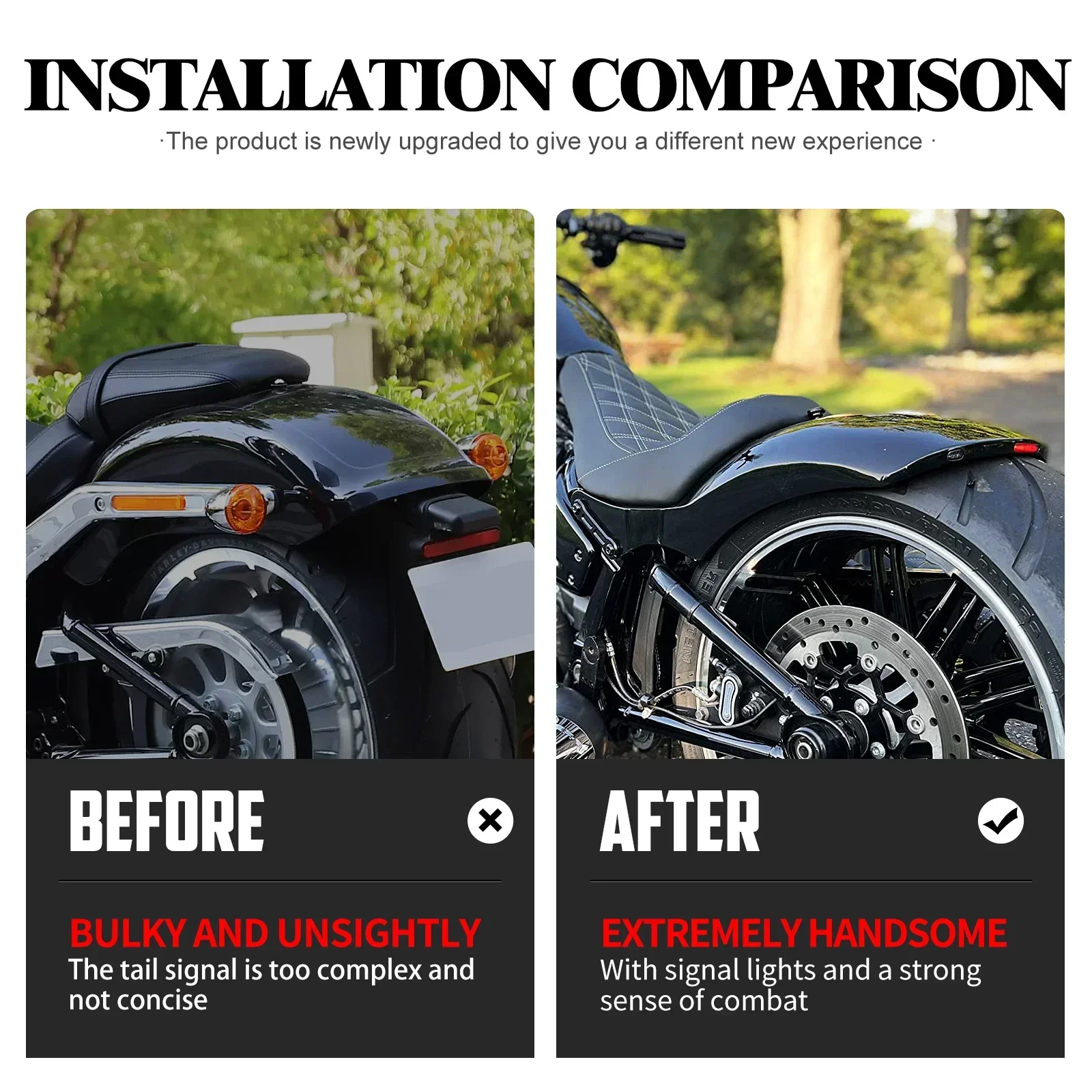 Motorcycle Front Solo Seat Driver Cushion+Rear Fender For Harley Softail Breakout Fat Boy FXDR 2018-2023 Mudguard With LED Light - Image 2