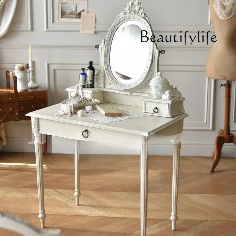 

ls 42American country solid wood small apartment bedroom dresser, French engraved modern dressing table