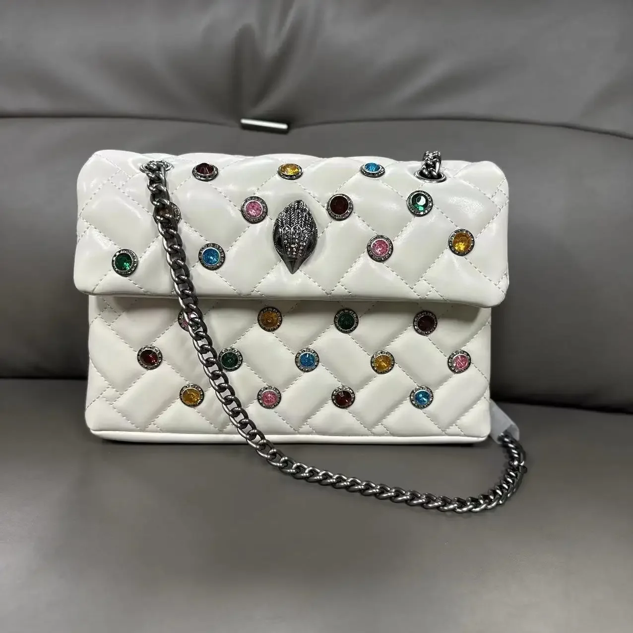 British Kurt Geiger Eagle Head Bag Small Fragrant Wind Rhombus Embroidered Thread Diamond Bag One Shoulder Crossbody Chain Bag Y