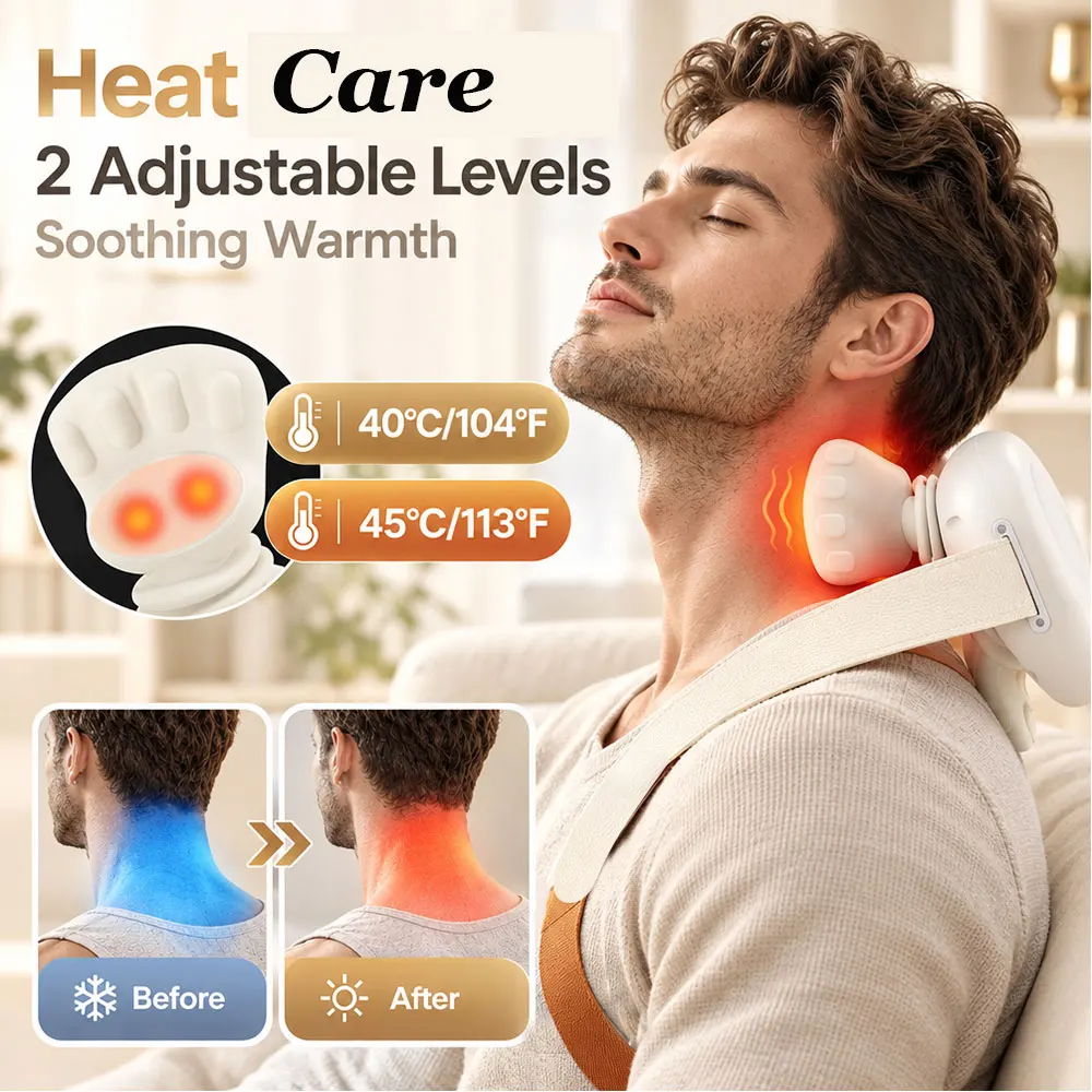 Portable Cordless Shoulder & Neck Massager with Bionic Fingers, 3 Modes & 2 Heat Settings, Rechargeable for Daily Relaxation