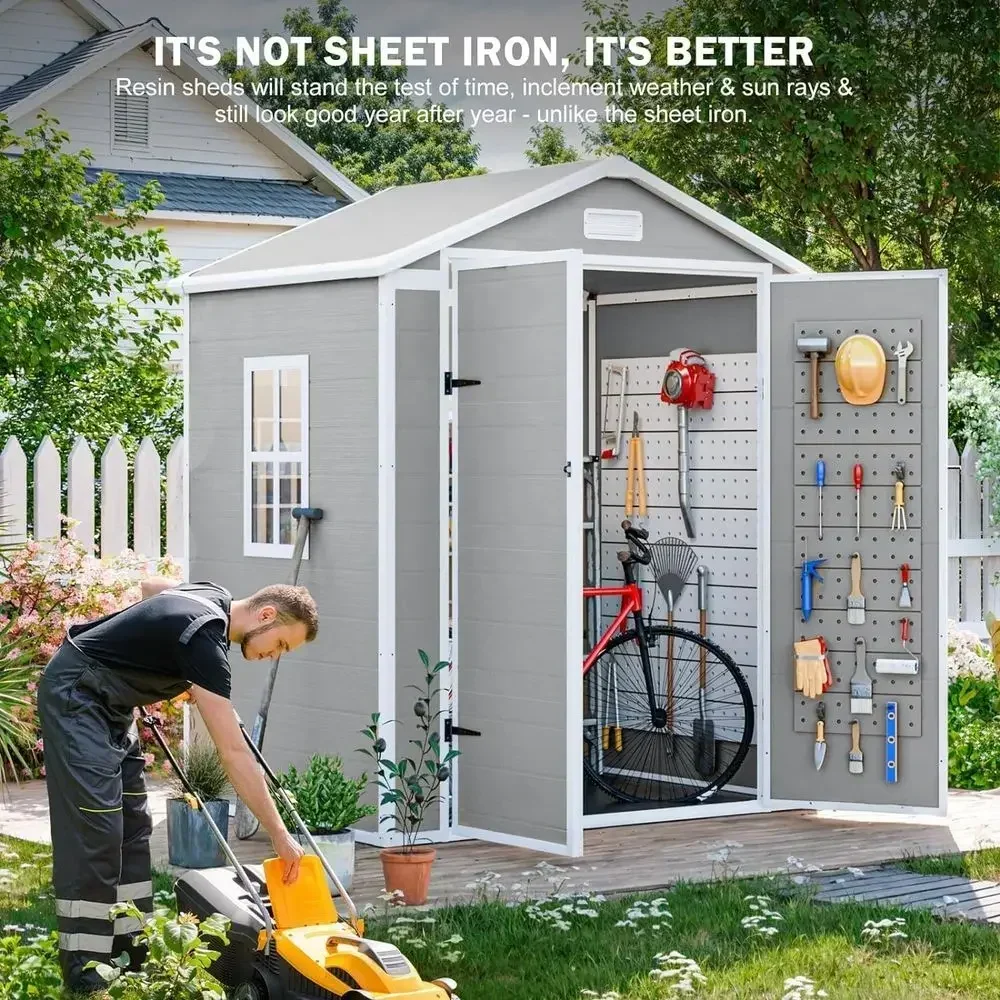 Light Gray 6x3 ft Outdoor Plastic Storage Shed with Floor, Window, and Lockable Door for Patio, Garden, and Backyard