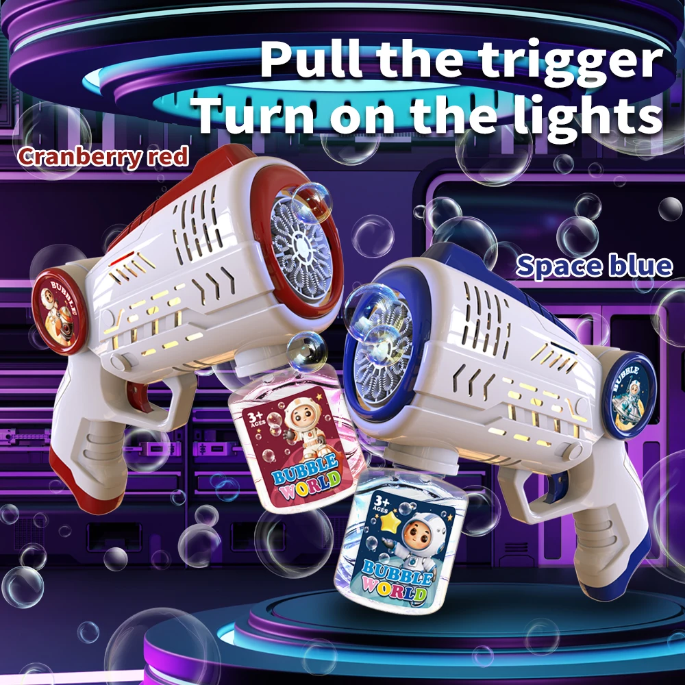 Space Astronaut 1 LED 光る 10 穴電気ギャラクシー バブル ガン、ランダムな色、ハンドヘルド、プラスチック、レッド/バーガンディ/ネイビー、液体-fr