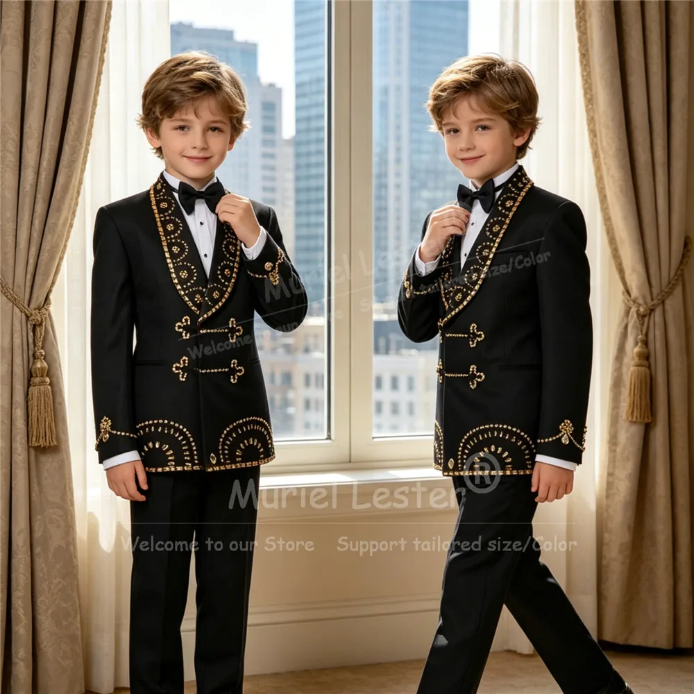 

Jewelry Stones Boy's Suit For Wedding Double Breated Jacket Pants 2 Pieces Childs Birthday Party Tuxedos Customized Kids Outfits