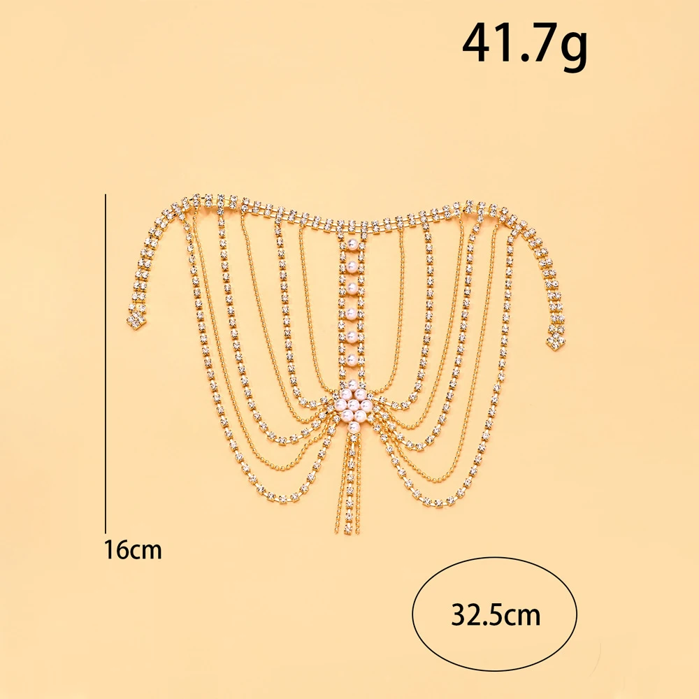 Multilayer Rhinestone Tassel Shoulder Chain Lingerie Accessories 2026 Fashion Round Pearl Bridal Body Chain Top Wedding Jewelry
