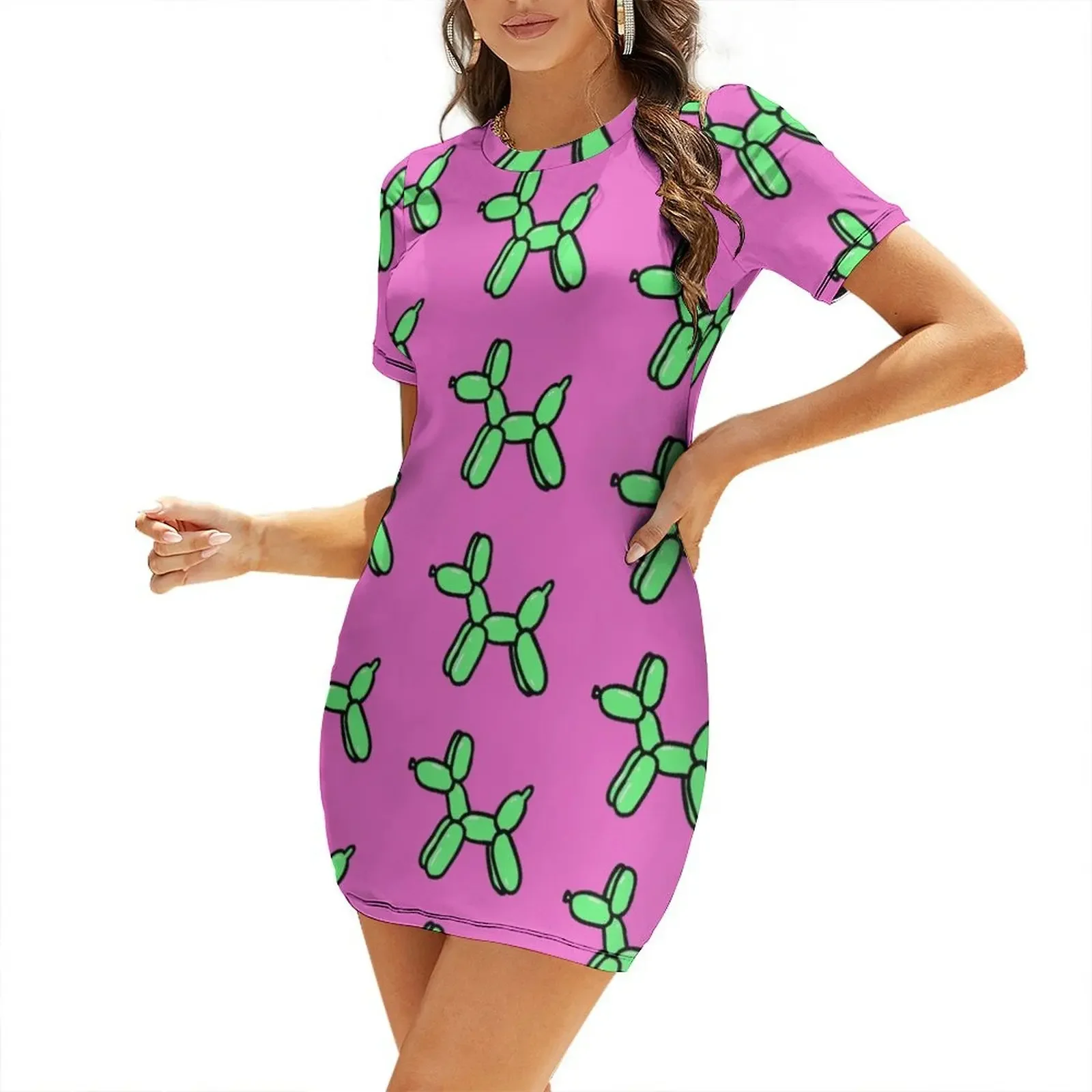

Balloon Dogs: Pink and Green Short-Sleeved Dress dress korean style cute dress clothing women summer 2025