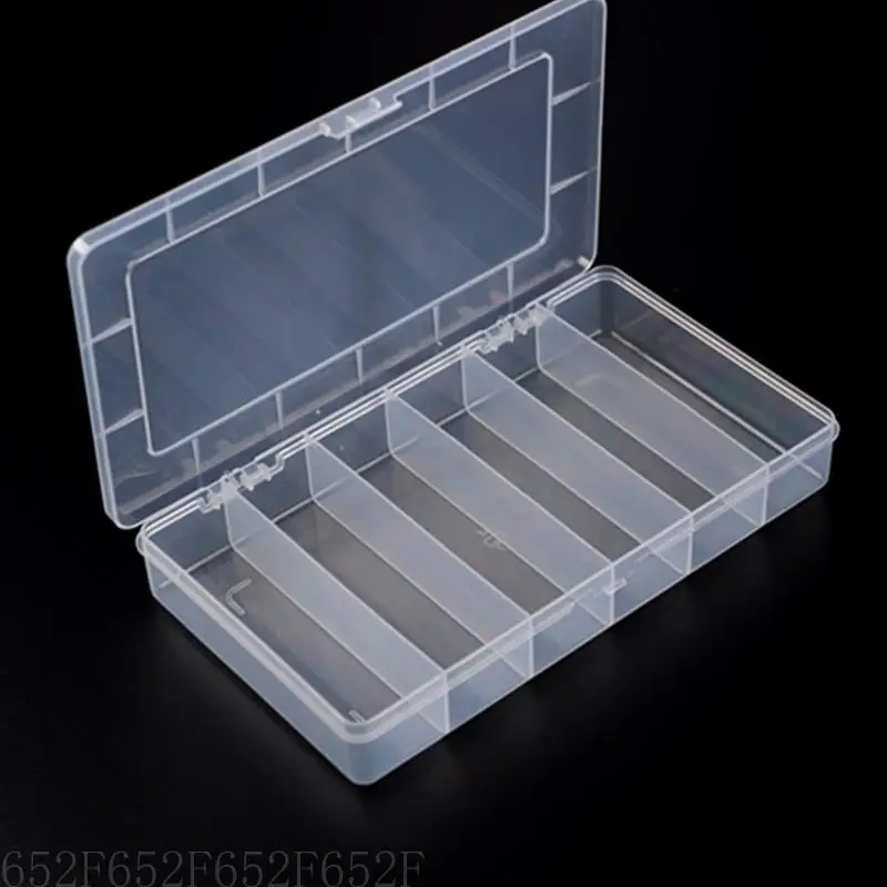 

Lightweight 6 Square Grids Clear Plastic Jewelry Box Organizer Storage Container with Fixed Dividers for Fishing Tackles