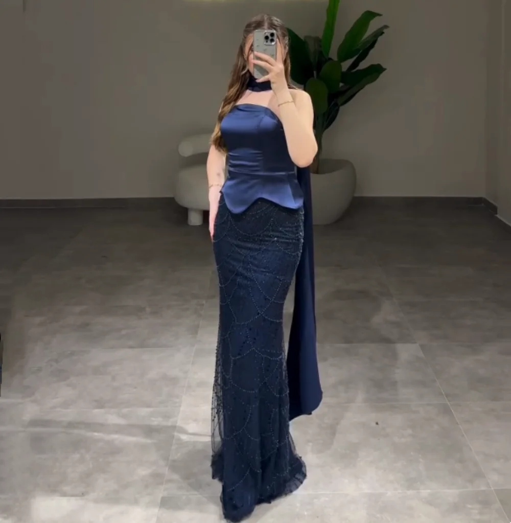 

Customized Charmeuse Beading Strapless Mermaid Long Dresses Bespoke Occasion Prom Women Luxury Evening Sparkle High Quality