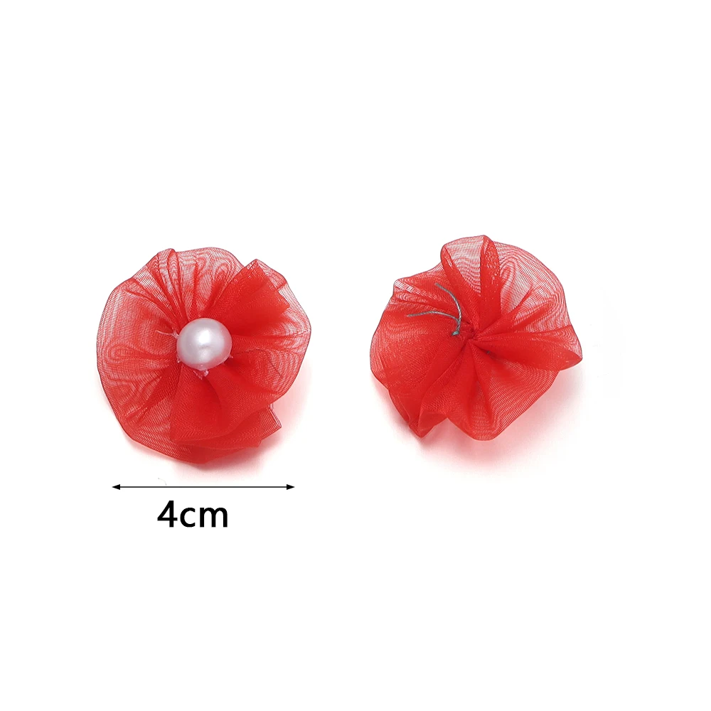 

10Pcs 4cm Mesh Artificial Flowers Imitation Pearl Yarn Flower Appliques for Dress Sewing Supplies Patches Hairpin Decoration