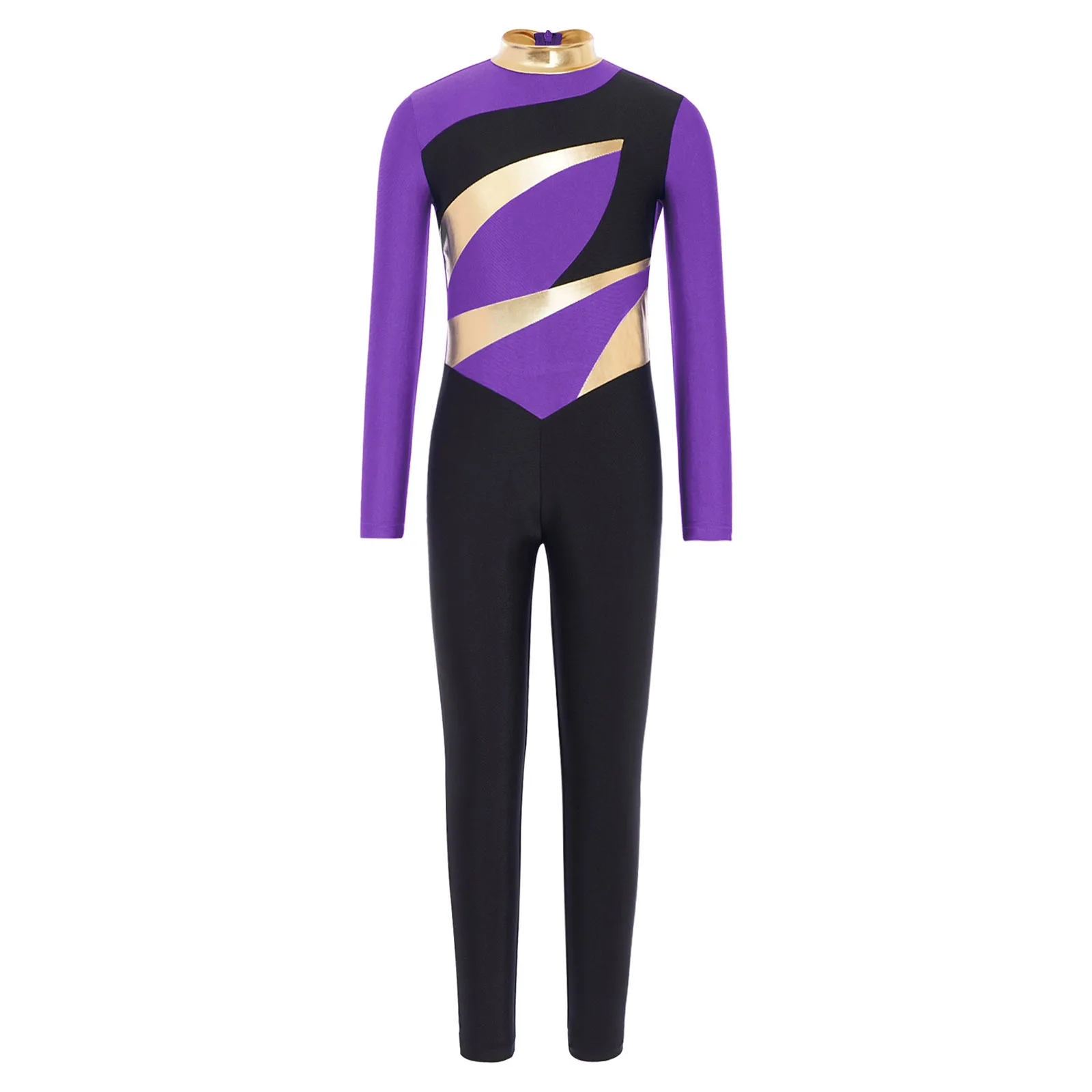 

Kids Boys Figure Skating Acrobatics Gymnastics Leotard Long Sleeve Metallic Zipper Ballet Dance Yoga Bodysuit Stage Dancewear