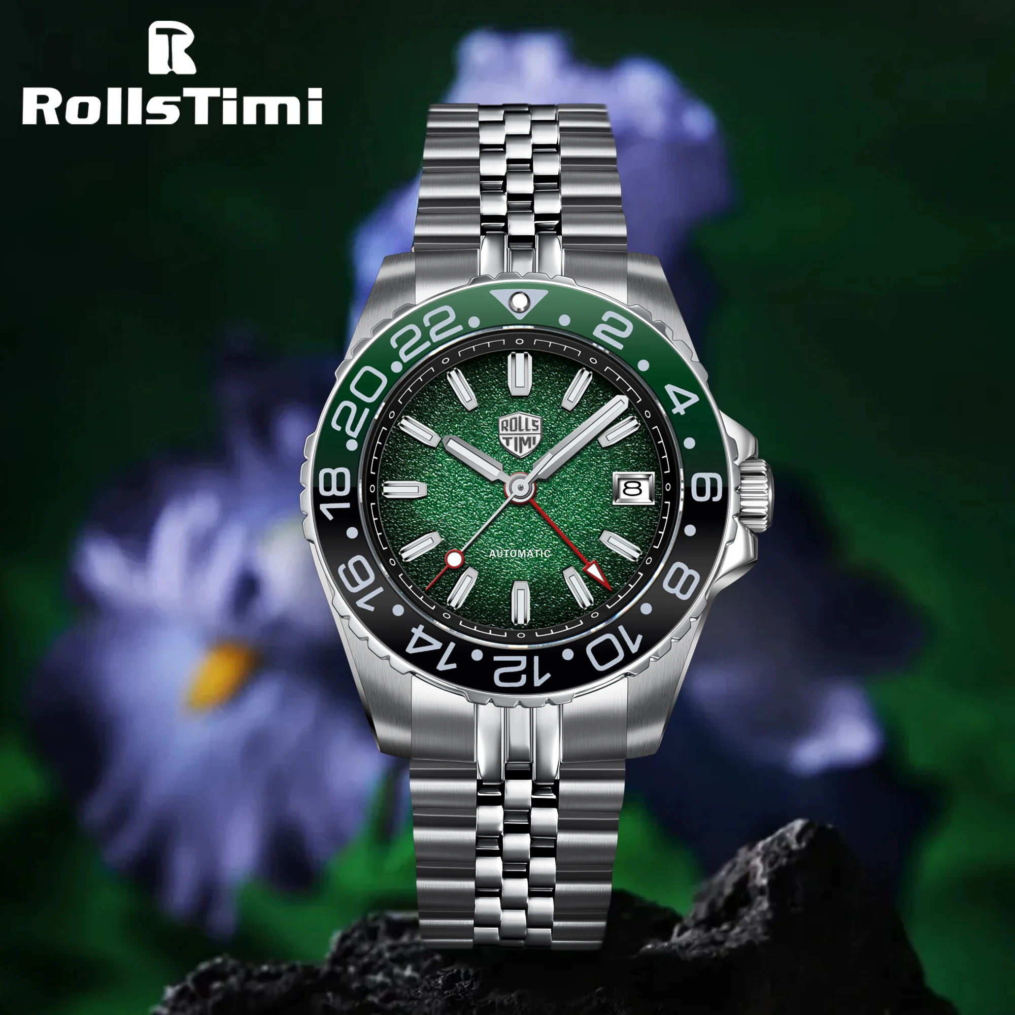 

2025 RollsTimi GMT Men's Watch Mechanical Automatic Watch For Man Luxury Stainless Steel Wristwatch Sapphire Mirror Luxury Gifts