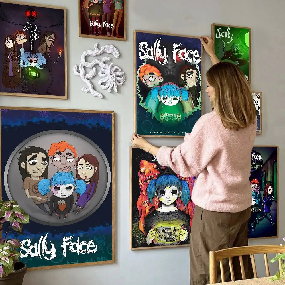 Horror Mystery Game S-Sally F-Face Anime Posters Sticky Waterproof Paper Sticker Coffee House Bar Kawaii Room Decor