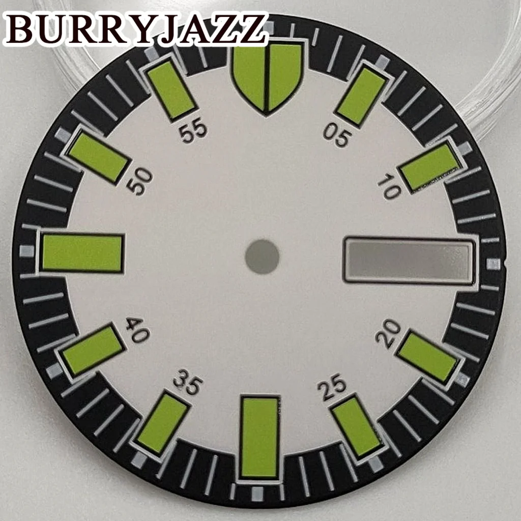 BURRYJAZZ 28.5mmBlack White Orange Yellow Red Blue Sterile Dial Luminous Dial NH35 Movement Fit 3 O'clock 3.8 O'clock Case Crown