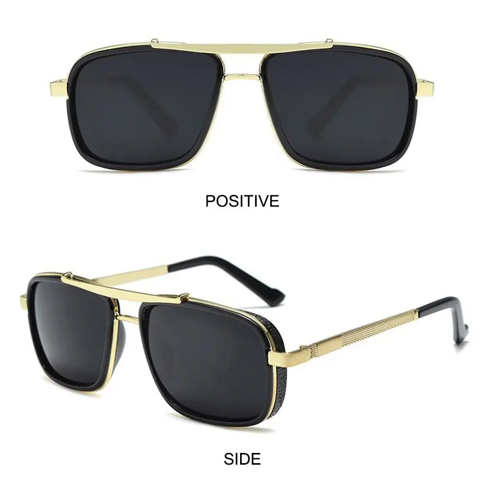 Stylish Luxury Rectangle Sunglasses Thick Edge Classic Metal Frame Sun Glasses Summer Double Bridge Shades for Women & Men