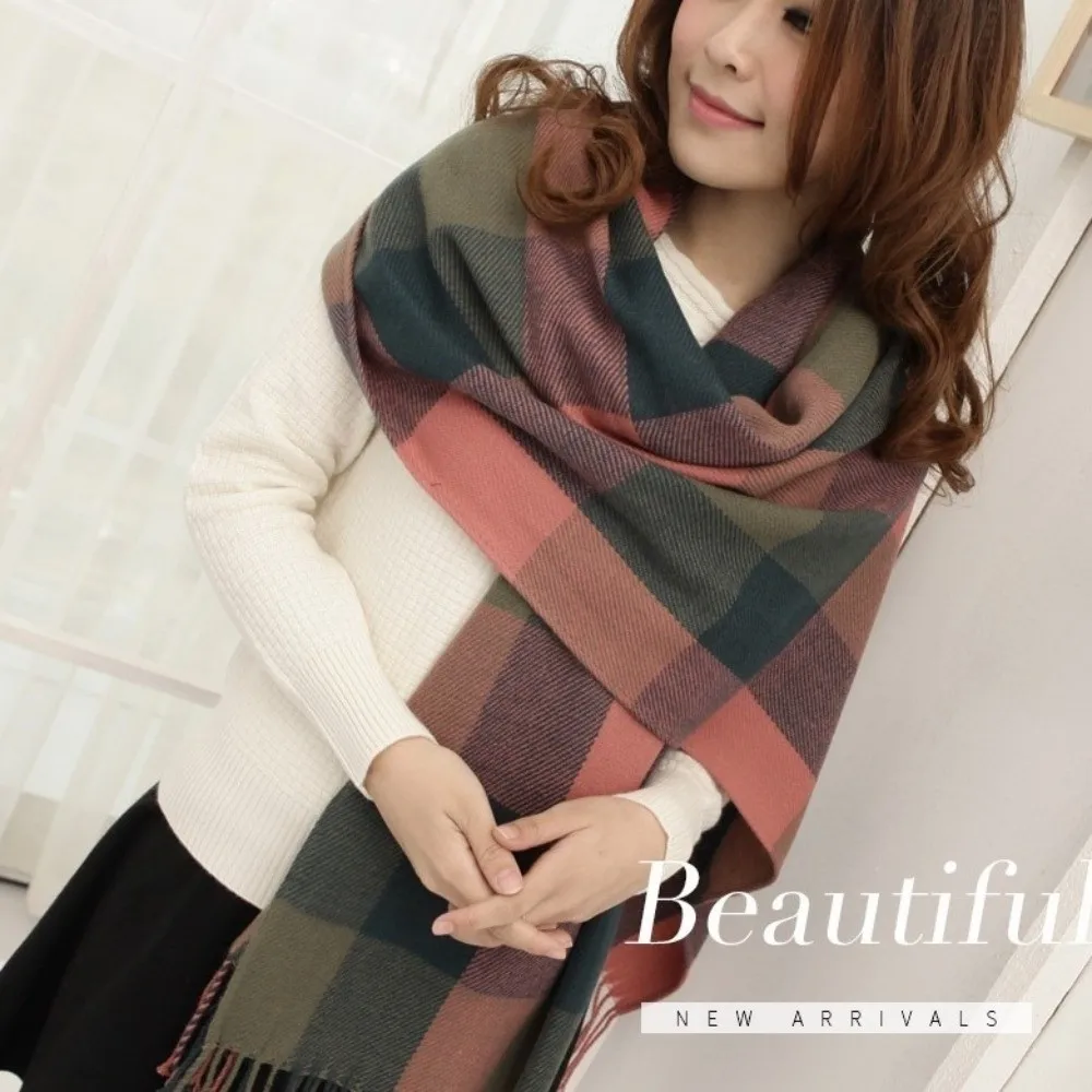 

Fashion Windproof Plaid Scarf Thick Tassel Imitation Cashmere Shawl Korean Style Long Shawl Wrap Gift