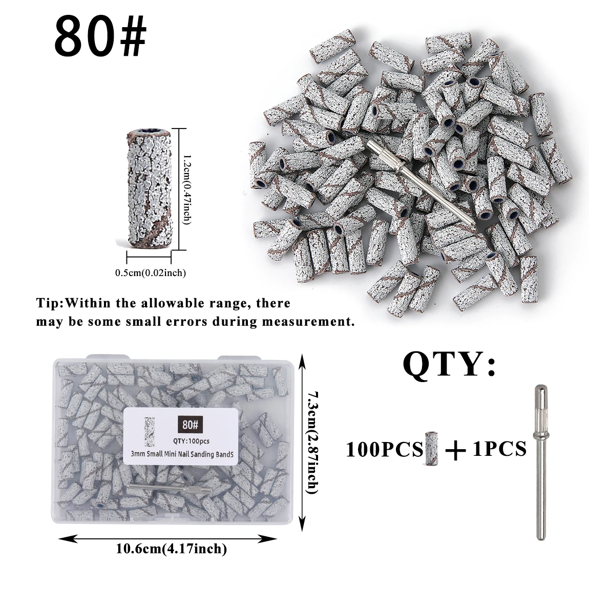 Set di 100 piccole mini fasce per levigatura per unghie da 3 mm con 1 pezzo di asta in metallo per la rimozione di gel acrilico e smalto 80 # 120 # 180 # 240 #