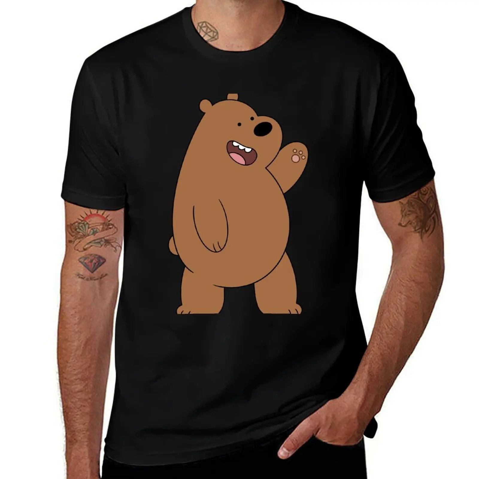 

Grizz Bear Waving! T-Shirt man t shirts graphic cotton t shirts man 100% T-Shirt
