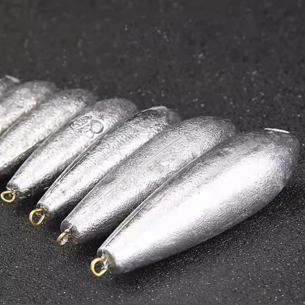 5Pcs Long Cast Teardrop Willow Leaf Fishing Sinkers Lead Weight for Saltwater Freshwater, Anti-Rust Sea Fishing Tackle