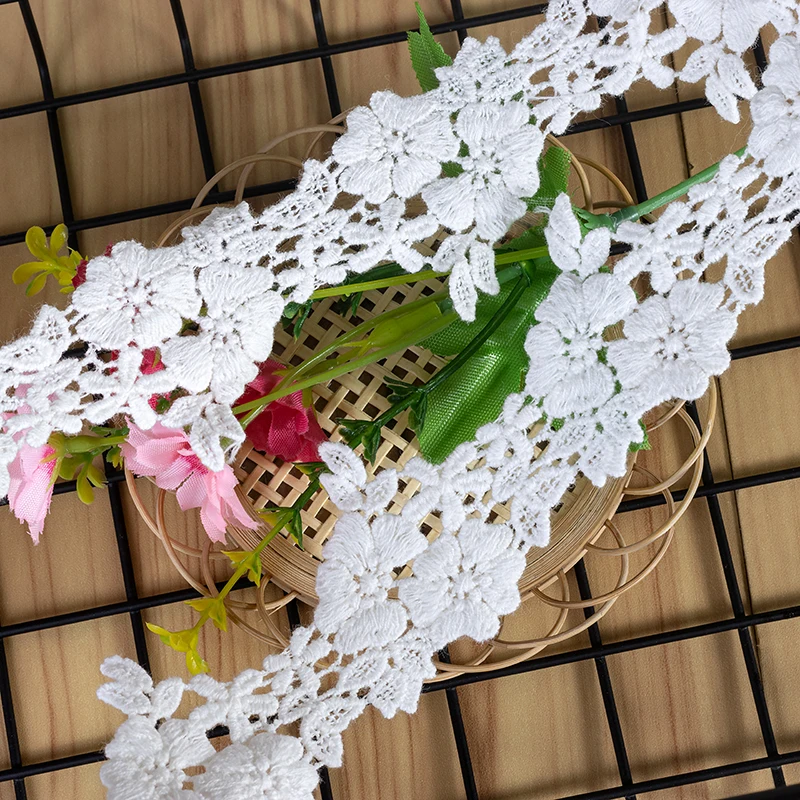 White Bilateral Guipure Embroidered Flower Lace Trim, Sewing Crochet Trim, Milk Silk Clothes, DIY Ribbon, 3 Yards/Lot