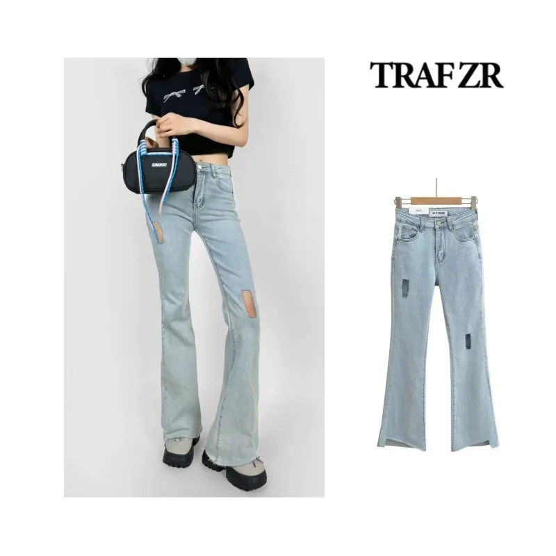 

TRAF ZR Women's Summer Pants Jeans Baggy Shorts Trousers Y2k Woman Modern Jean Pant 2024 Fashion Denim Flared Wide Clothing