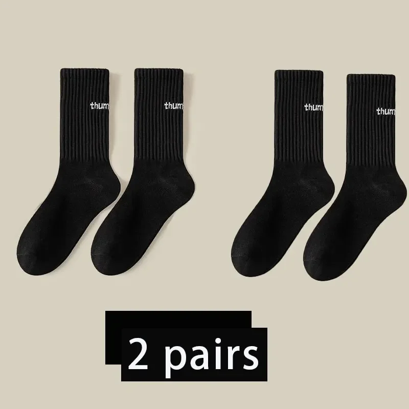 2 pairs of new mid length socks for men in spring, summer, autumn, and winter, sweat breathable sports high tube trendy socks image 3