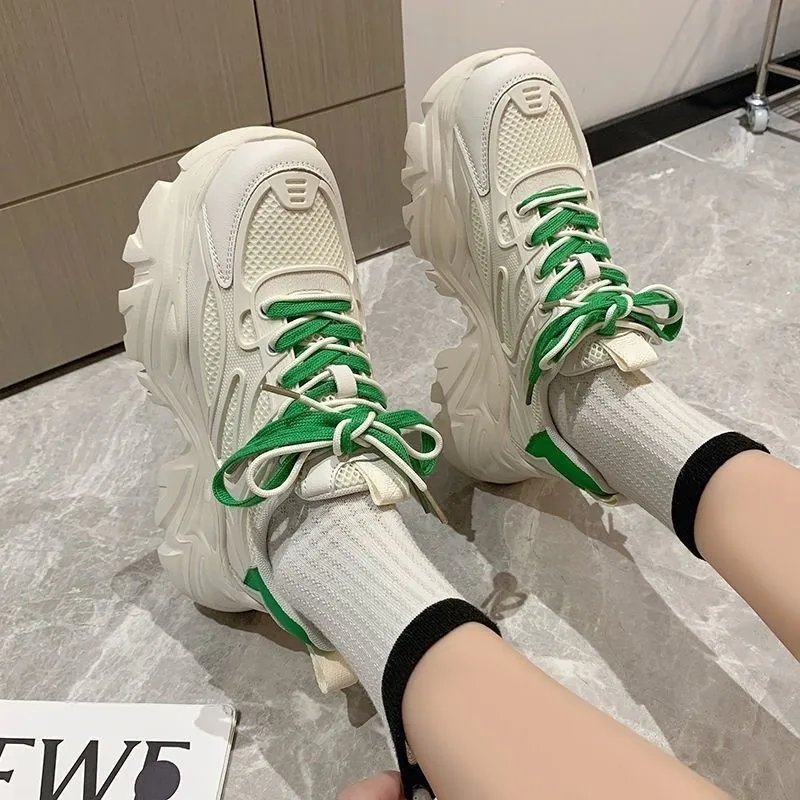 2023 Spring and Autumn New Fashion Lace Up Colored Mesh Breathable Thick Sole Women Sports Shoes Casual Shoes Women\'s